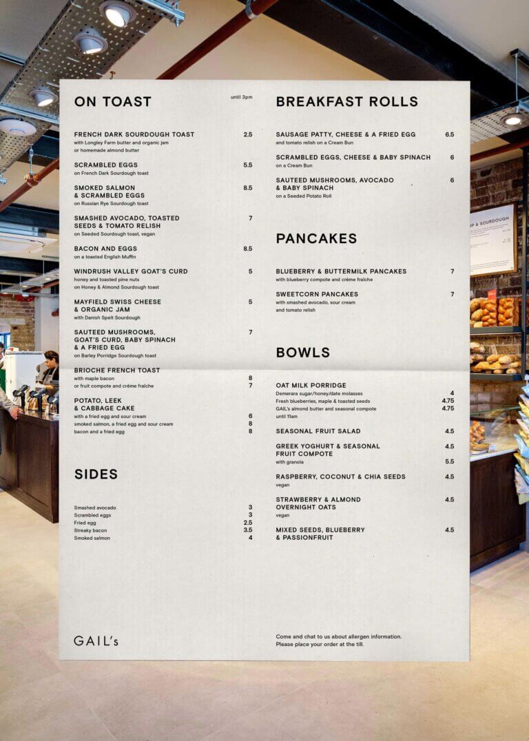 Gails Menu design